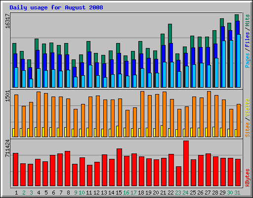 Daily usage for August 2008